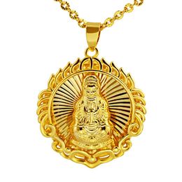 Circle Buddha Pendant Necklace Chain 18k Yellow Gold Filled Buddhist Beliefs Womens Mens Jewelry Gift283R