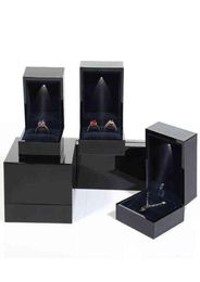 Alto brilho laca anel pingente caixa broche preto quadrado plástico jóias organizador casamento presente dos namorados pacote de armazenamento caso h26259727