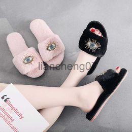 Slippers New Korean Fashion Wool Slippers Eyes Word Plus Women's Home Soft Soles Can Wear Cotton Slippers Wholesale x0916