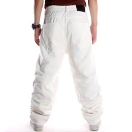 Mens Jeans Plus Size Waist 3046 Inch White Baggy Wide Leg Denim Pants HipHop Fashion Skateboarder Trousers 230915