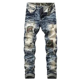 Idopy Fashion Mens Straight Fit Jeans Vintage Washed Camo Patchwork Denim Pants Hip Hop Ripped Jean Trousers For Men2458