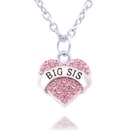 Charm Pink Crystal Heart Necklace 'BIG SIS MIDDLE SIS LITTLE SIS BABY SIS' Sister Birthday Gifts Women Girl Jewelry10pcs2236