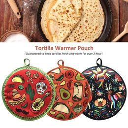 Food Storage Organisation Sets 12inch Printed Tortilla Warmer Pouch Pancake Cloth Bag Insulated Portable Taco Burrito For Microwave Restaurant l230915