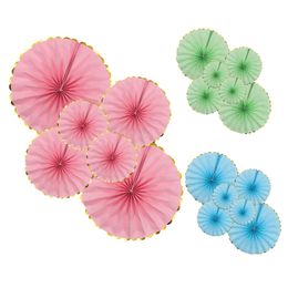 Christmas Decorations 6Pcs Round Pattern Paper Garlands Pink Green Blue Hanging Paper Fans Wedding Birthday Party Decoration 230918