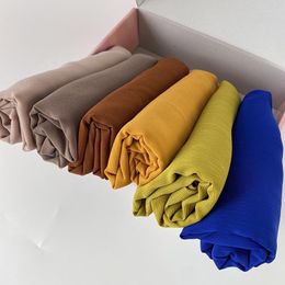 Ethnic Clothing Women Solid Plain Crepe Chiffon Hijab Scarf Muslim Crinkle Wraps Soft Shawls Wrap Luxury Custom Box For