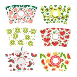 Window Stickers 3D UV DTF Transfers 24oz Cup Wraps Watermelon Kiwi Avocado Fruit Printed For DIY Glass Ceramic Metal Leather Etc. C17-K