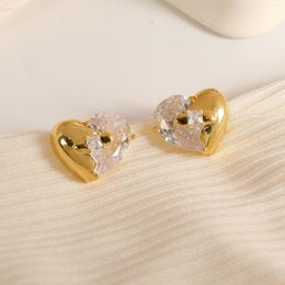 Stud Earrings 2023 European American Minimalist Brass Metal Zircon Design 18kGold Earring Fashion Temperment Person Daily Wear For Women