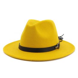Men Women Wool Felt Jazz Fedora Hats 2020 Latest Flat Brim Trilby Panama Style Party Cap Outdoor Large Brim Sunshade Hat260B