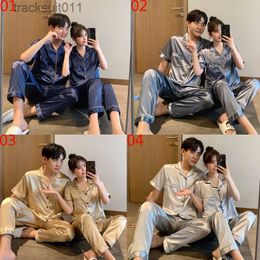 Women's Sleepwear Korean Style Plus Size M-3XL Men Women Unisex Couple Short Sleeves Silk Satin Pyjamas Set Male Female Sweet Pajamas Sleepwear Baju Tidur L230918