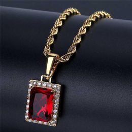 Luxury Rectangle Gem Pendant Silver Gold Chain Hip Hop Jewellery Designer Jewellery Rope Chain Iced Out Chains Mens Necklace279e