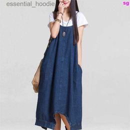 Women's Jumpsuits Rompers Denim Cotton Long Overalls Spring and Summer Korean Women's Large Size Loose Strap Dress (spot) L230918