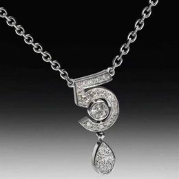 Brand Pure 925 Sterling Silver Jewelry For Women Letter 5 Diamond Water Drop Pendant Cute Flower Party Luxury Brand Necklace209l