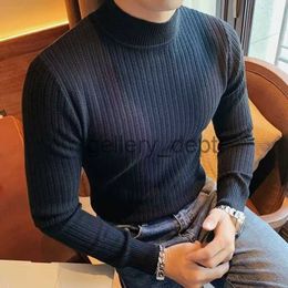 Mens Sweaters Korean Version SlimFit Slimmer Look Casual Half Turtleneck Bottoming Shirt Fashion Street Wear Striped Mens Knitwear Autumn Winter Versa J230918