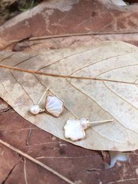 Stud Earrings 2023 Trendy Genuine Mother Shell ScallopBrass Unusual Natural Pearl Jewerlry W/9525Silver Needle All Match