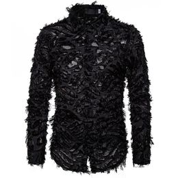 Sexy Black Feather Lace Shirt Men 2020 Fashion Brand Nightclub Singer Mens Dress Shirts Event Party Prom Camisa Social Masculina241M