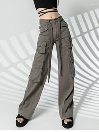 Women's Jeans Women Casual Cargo Pants Long Straight Trousers 2023 Fashion Army Green Pockets Wide Leg