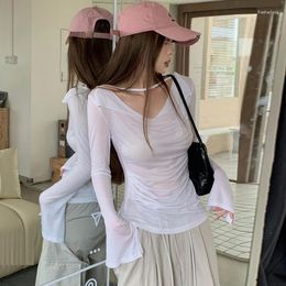 Women's T Shirts Sexy T-shirt Pure Spicy Girl Style Off Shoulder Long Sleeve Design Sensible Small And Slim Pleated Sun Protection Tops