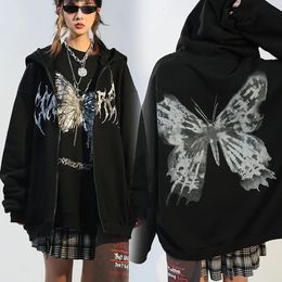 Women's Hoodies Sweatshirts Y2k Harajuku Women Hoodie Coat Autumn Gothic Butterfly Printed Sweatshirt Zip Up Long Sleeve Hooded Sweatershirt Pocket Jacket 230918