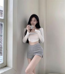 Women's Shorts Fashion Elegant Grey Tight High Waisted Casual For Summer 2023 Straight Leg Pants Wide