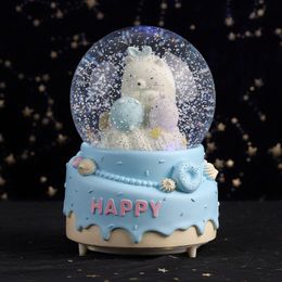 Decorative Objects Figurines Cute Bear Luminous Snow Globe with Music Crystal Ball Sphere Glass Ball Office Home Decor Craft Kids Birthday Christmas Gift 230918