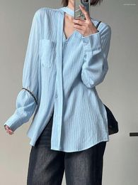 Women's Blouses Solid V-neck Lightweight Long Sleeve Shirt 2023 Spring/Summer Korean Loose Sunscreen