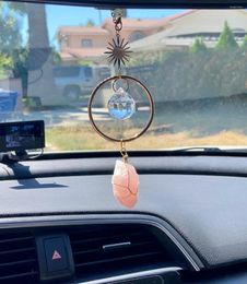 Keychains Sun Catcher For Car Raw Crystal Suncatcher Rear View Mirror Decor Keychain Rose Quartz Boho Accessory