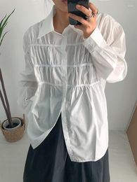 Women's Blouses SuperAen Korean White Shirt Niche Pleated Details Design Fashion Loose Casual For Women