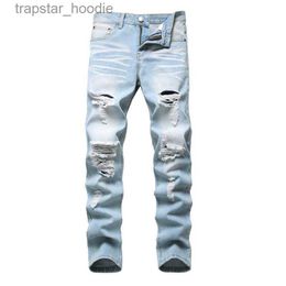 Men's Jeans Denim Trousers Straight Washed with Pleated Ripped holes button skinny biker jeans blue 2020 slim fit jeans men pants X0621 L230918
