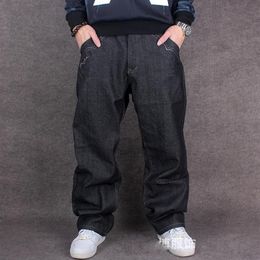 Whole- New Fashion Embroidery Skateboarder Jeans Mens Baggy Jeans Mens Hip Hop Wide Leg Denim Pants Men Plus Size 42 443446