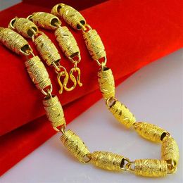 Chains Thicken Heavy Olive Bead 83g 18ct Wood Barrels 18K Gold Men's Necklace Carved Chain 10mm Jewellery Gift292w