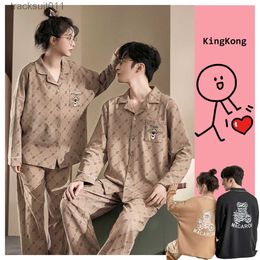 Women's Sleepwear Korean Fashion Men Women Couple Imitation Cotton Pyjamas Set Male Female Long Sleeves Sleepwear Plus size Pyjamas Home wear Nightwear L230918