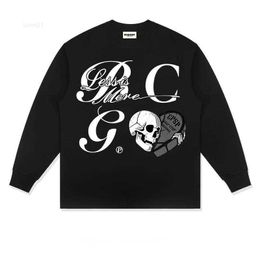 2023 Autumn and Winter New Designer American HipHop Skeleton Hand-painted Print Long Sleeve Fashion T-shirt Loose Men's and Women's Underlay Fashion