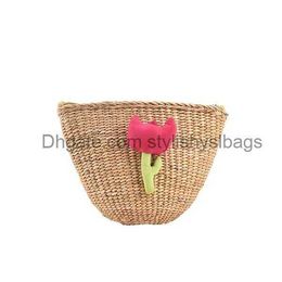 Totes Shoulder Bags Handmade Straw Bag Summer Woven Rattan Vintage Beach Cross Body Female Handbag Flowers02