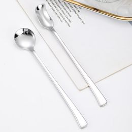 Spoons 304 Stainless Steel Crooked Head Spoon Ice Milk Tea Long Handle Honey Stirring