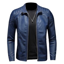 QNPQYX New Stand-up Collar Street Hip Hop Leather Jacket Men Tide Leather Jacket Slim Street Coats