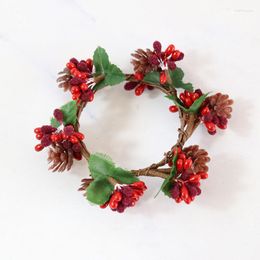 Decorative Flowers Christmas Candle Wreath Candleholder Simulation Berry Napkin Ring Home Desktop Ornament DIY Wedding Party Decoration