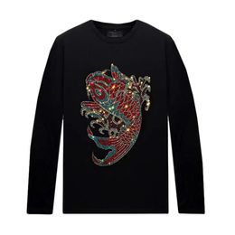 Mens Rhinestone T-shirt Crew Neck Long Sleeves Tops Streetwear Slim Fit Tee Bottoming Shirts for Autumn230i