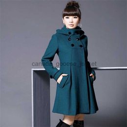 Women's Wool Blends Large size women blended woolen jacket Korean version of the long school style wind cloak shawl coat hooded coat AL71024L230918