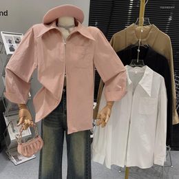 Women's Blouses Solid Colour Long Sleeved Shirt With Early Autumn Design Comfortable Double Zipper Slimming Casual Top