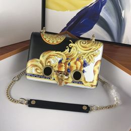 Top Quality Crossbody Bag Genuine Leather Printing Women Flap Shoulder Bags Key Lock Eye Pattern Golden Hardware Flap Handbags Purse 24cm