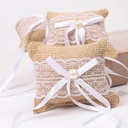 Jewellery Pouches Wedding Pocket Rings Pillow Cushion Bearer Bowknot Square Lace Holder For Beach Party Ceremony
