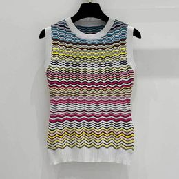 Women's Tanks 23Summer Cotton Wave Striped Knitted Vest Fashion Runway Round Neck Slimming Sleeveless Tops Gentle Women High End Clothes