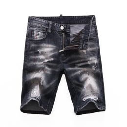 Summer Men Holes Denim Shorts Fashion Mens Painted Denim Jeans Slim Straight Stylist Jeans Trend Men's Black Shorts 8271210k