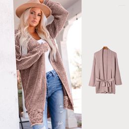 Women's Knits Sweater Cardigan 2023 Autumn And Winter Street Style Mid-Length Knit Casual Smocking