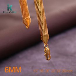 5pcs Trendy Men Chain 6MM Gold Plating Snake Necklace 16-30inch Fashion Jewellery Flexible Flat Herringbone Chains Italian Necklaces2316