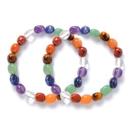 New 7 Chakra Bracelet Men Irregular Natural Stone Amethyst Healing Crystal Balance Beads Reiki Buddha Prayer Yoga Bracelet for Women