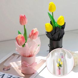 Decorative Flowers Tulip Artificial Bouquet Real Touch Finished Potted Fake Flower Gift Home Desktop Decoration Wedding Ornaments