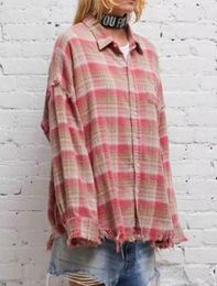 Women's T Shirts Women Blouse Plaid Loose Tassel Casual Shirt 2023 Autumn