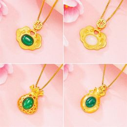 Pendant Necklaces For Women Imitation Jade 24K Gold Plated Lock Money Bag Party Inniversary Jewelry309u