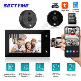 Doorbells Sectyme Tuya Video Doorbell Camera 170 Degree Angle Peephole Viewer Smart Home 4.3 inch WIFI Outdoor Cat Eye Visual Doorbell HKD230918